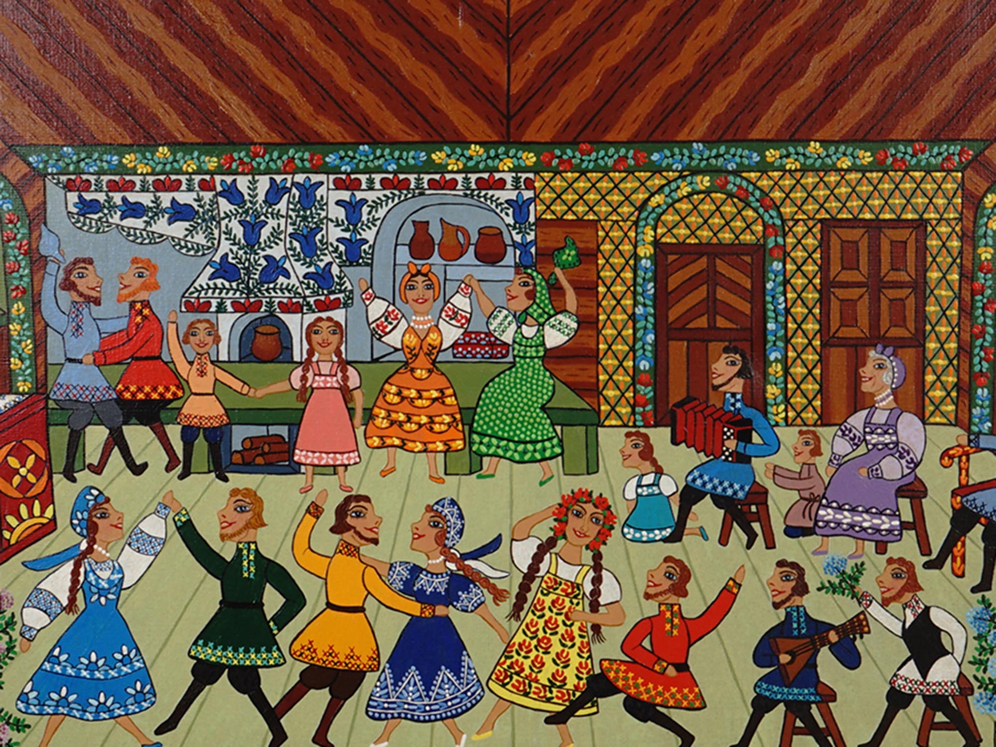 HELENA ADAMOFF RUSSIAN FOLK OIL PAINTING DANCING PIC-1